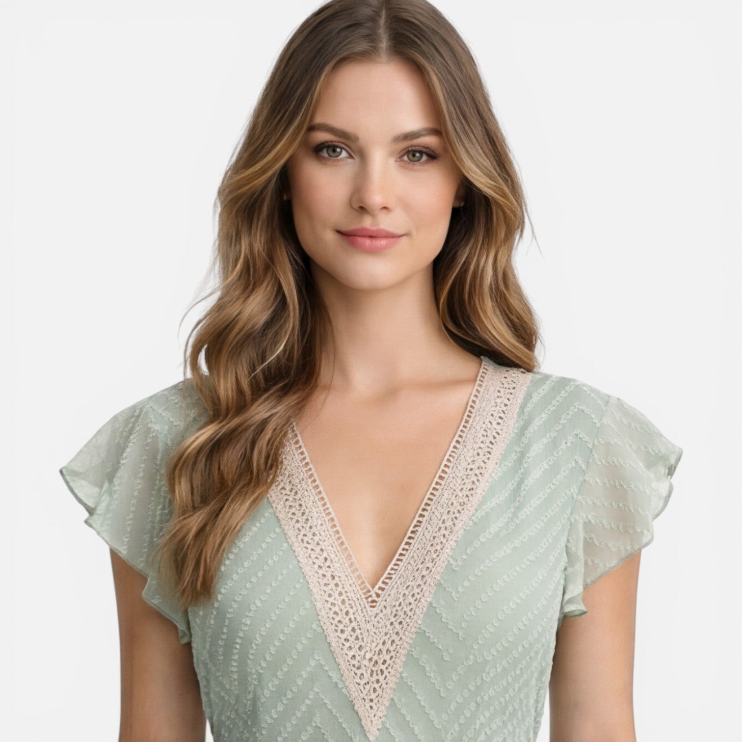 V-Neck Lightweight A-Line Summer Dress with Lace Waist for Women