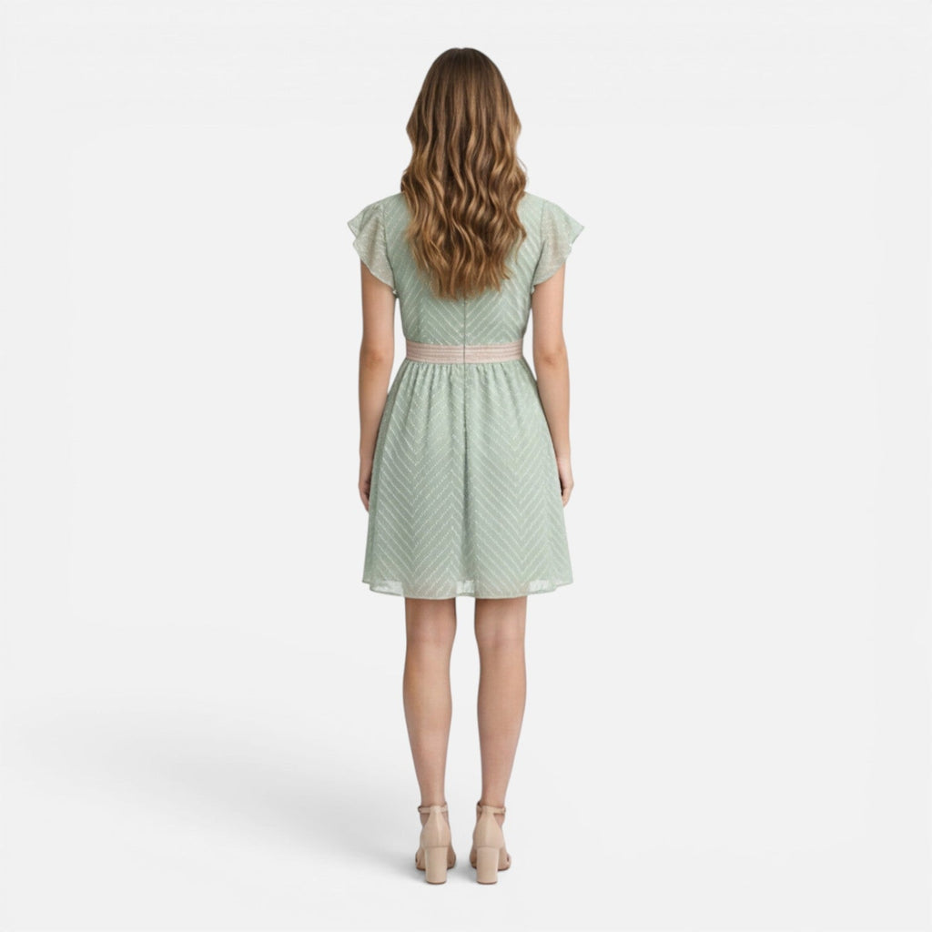 V-Neck Lightweight A-Line Summer Dress with Lace Waist for Women