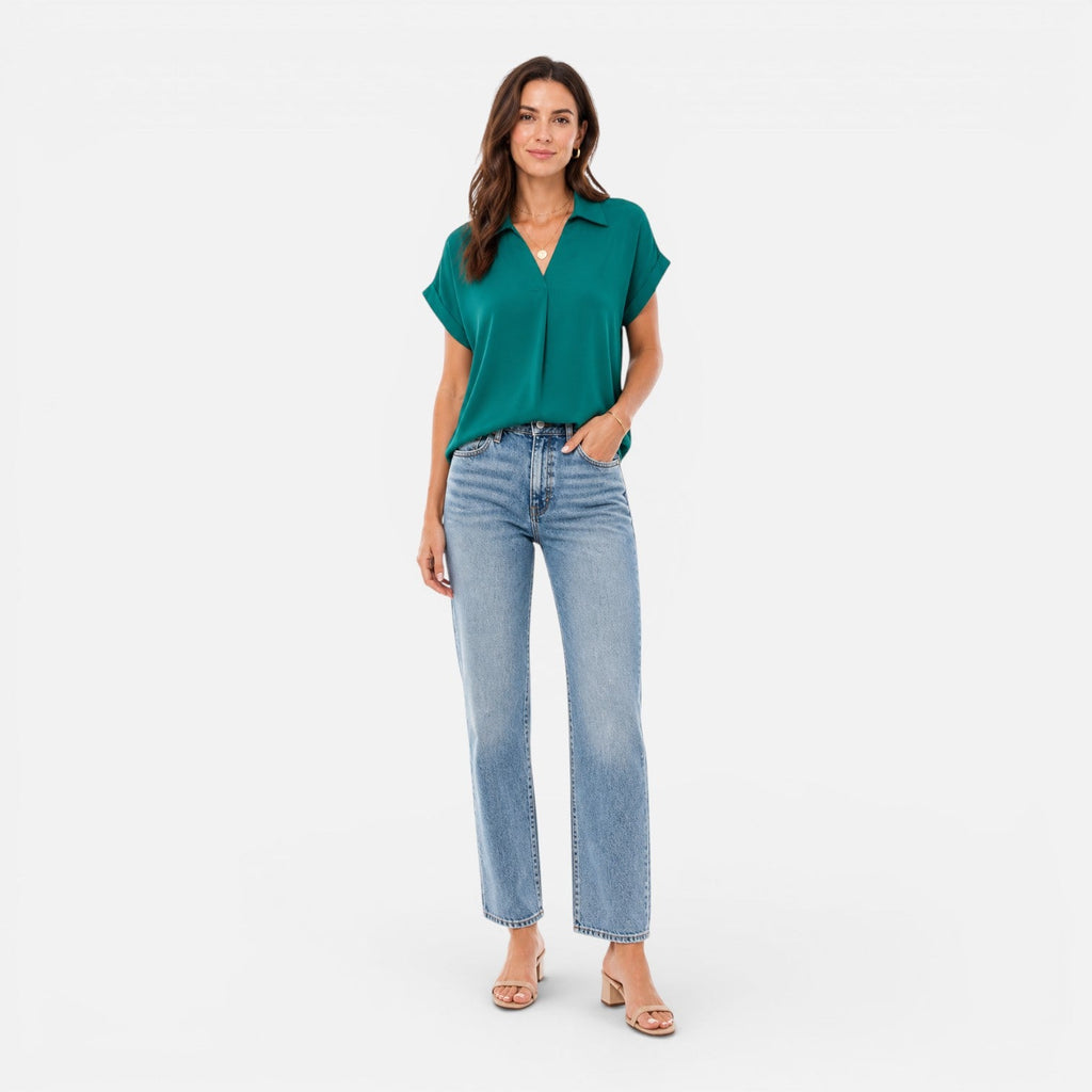 V-Neck Short Sleeve Blouse | Lightweight Relaxed Fit Top for Women