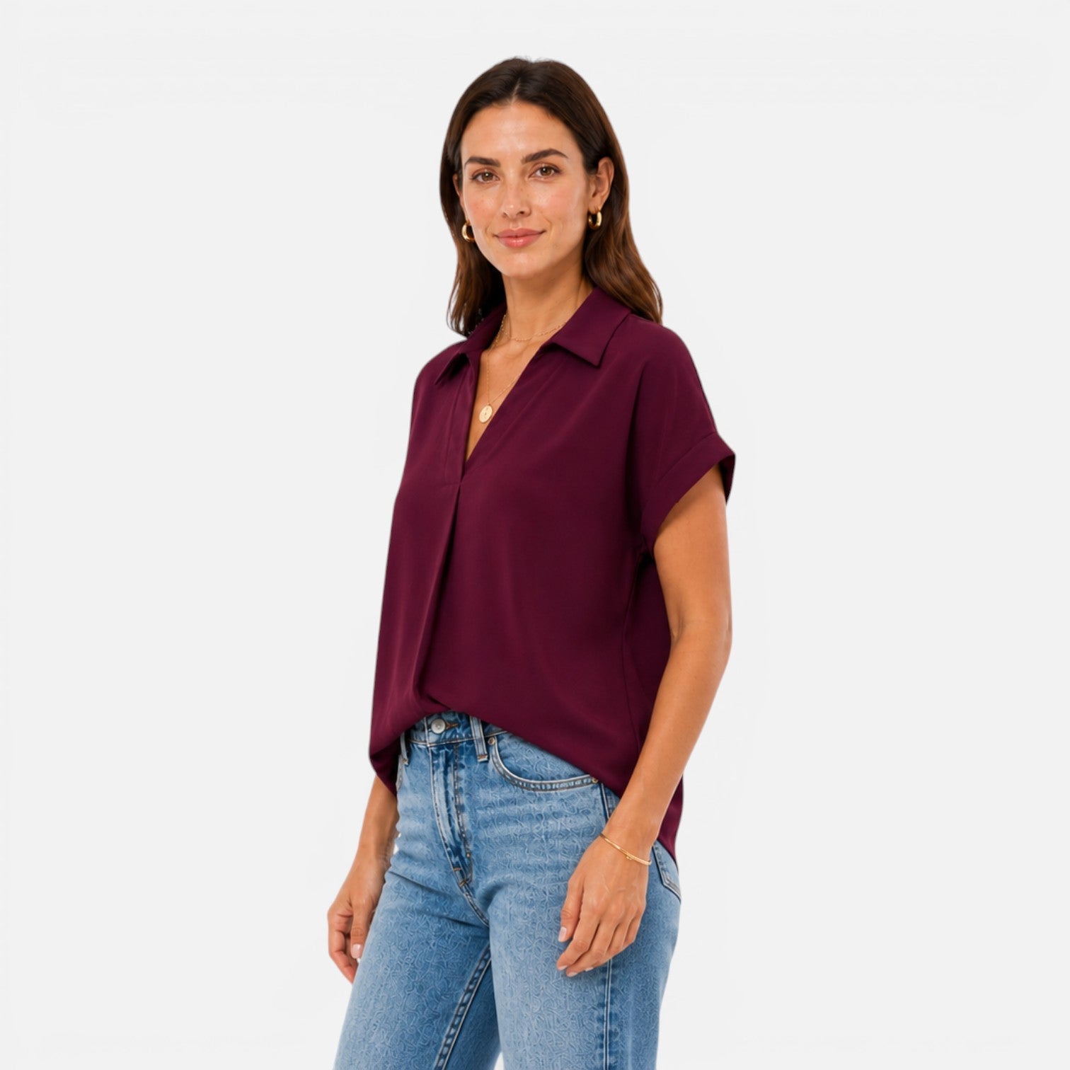 V-Neck Short Sleeve Blouse | Lightweight Relaxed Fit Top for Women