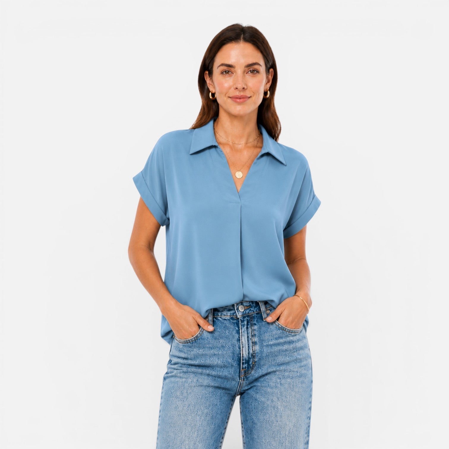V-Neck Short Sleeve Blouse | Lightweight Relaxed Fit Top for Women