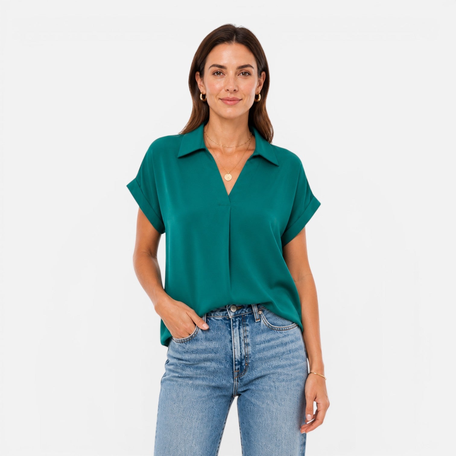 V-Neck Short Sleeve Blouse | Lightweight Relaxed Fit Top for Women