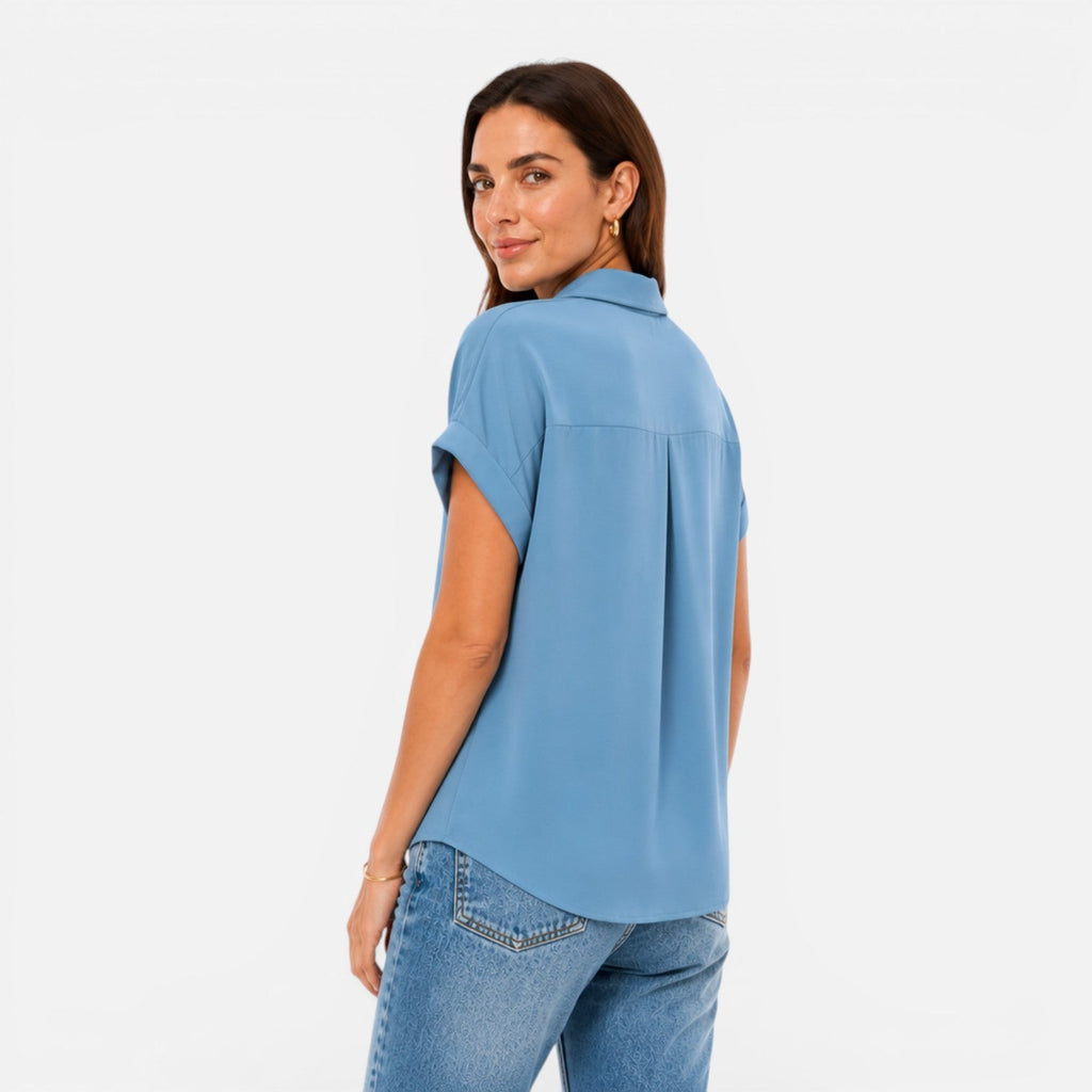 V-Neck Short Sleeve Blouse | Lightweight Relaxed Fit Top for Women
