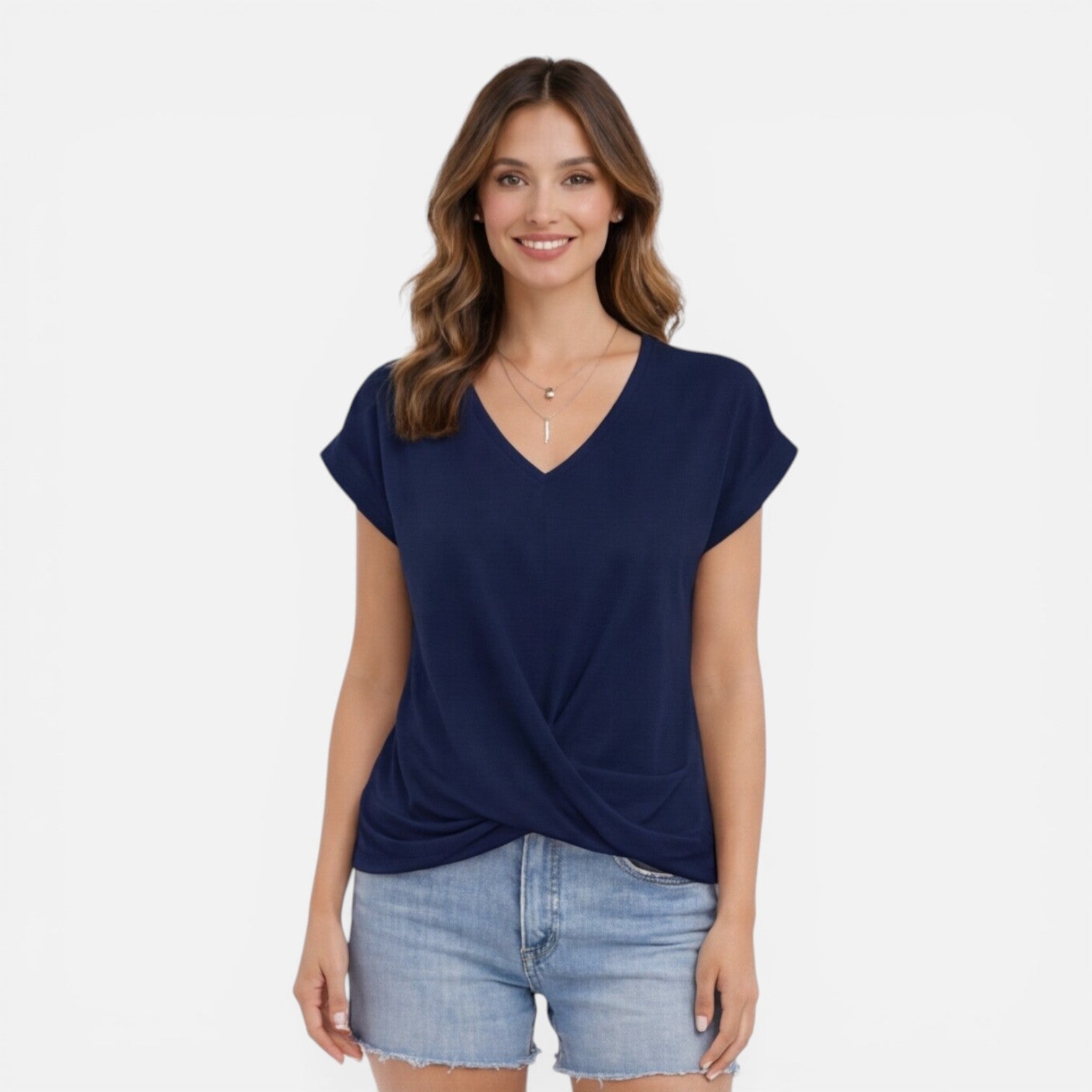 V-Neck Twist Front T-Shirt for Women | Soft Casual Summer Top