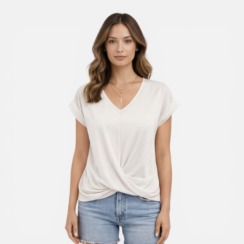 V-Neck Twist Front T-Shirt for Women | Soft Casual Summer Top