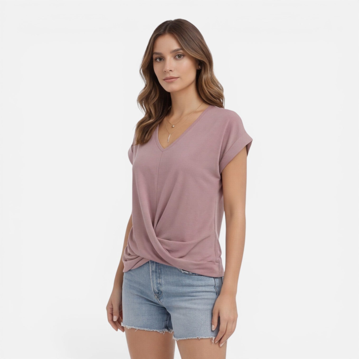 V-Neck Twist Front T-Shirt for Women | Soft Casual Summer Top