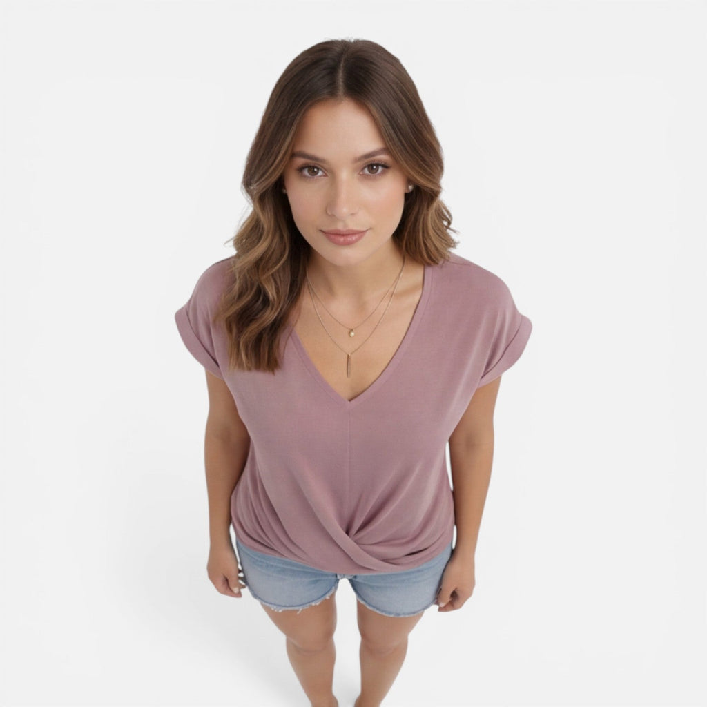 V-Neck Twist Front T-Shirt for Women | Soft Casual Summer Top