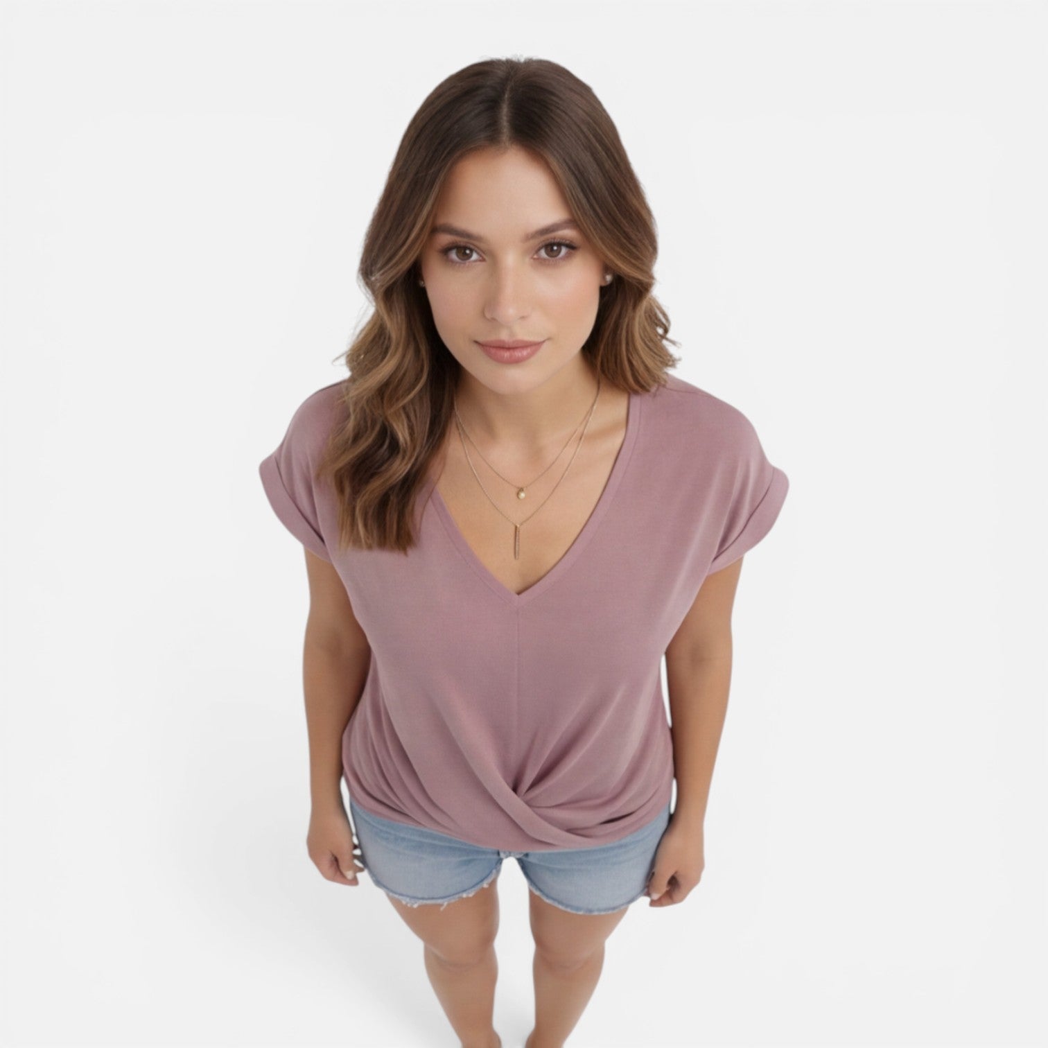 V-Neck Twist Front T-Shirt for Women | Soft Casual Summer Top