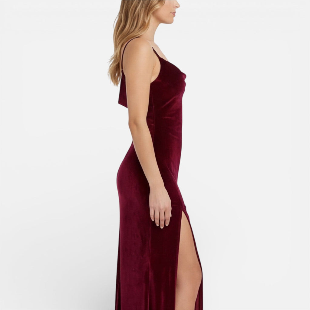 Velvet Evening Maxi Dress for Women | Slim Fit, High Slit, Spaghetti Strap