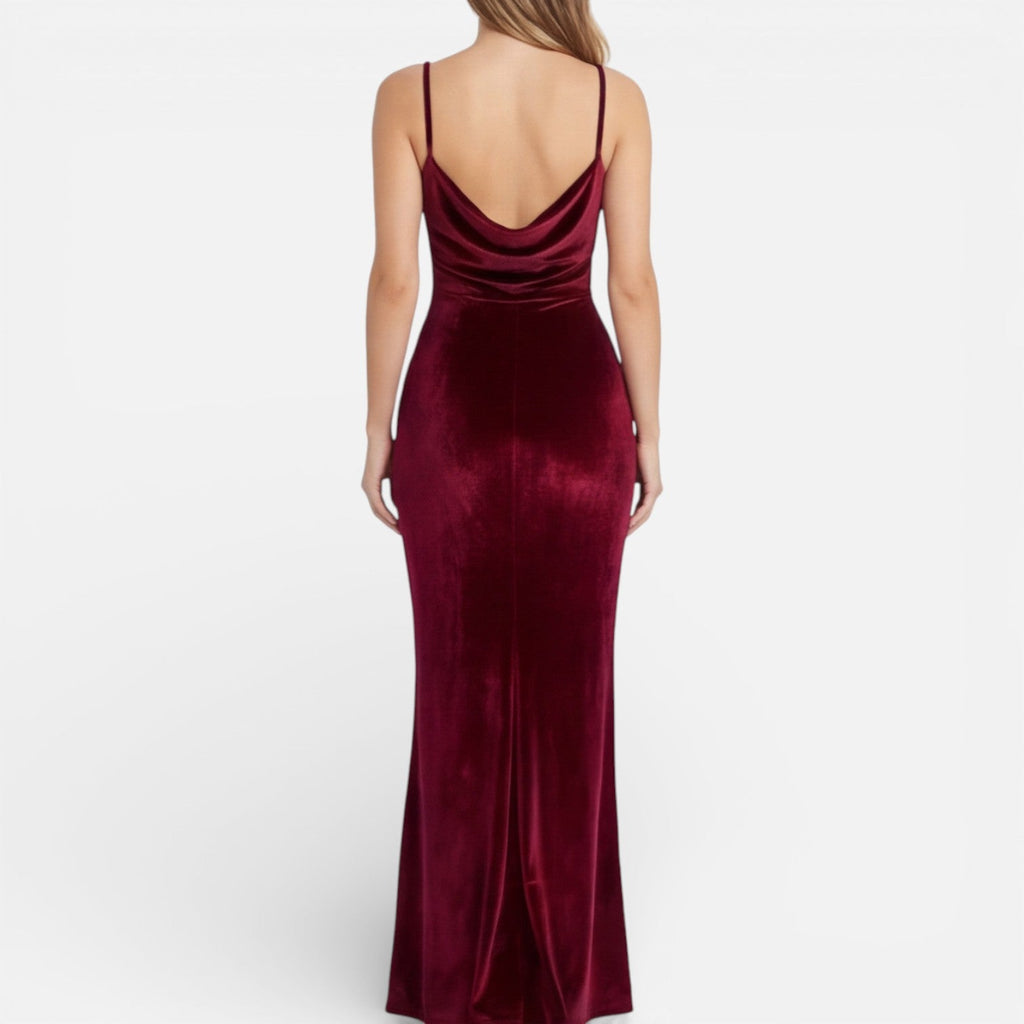 Velvet Evening Maxi Dress for Women | Slim Fit, High Slit, Spaghetti Strap