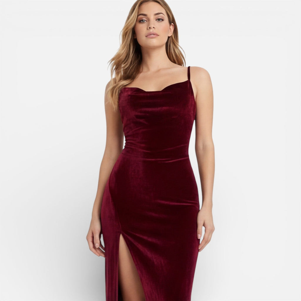 Velvet Evening Maxi Dress for Women | Slim Fit, High Slit, Spaghetti Strap
