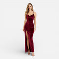 Velvet Evening Maxi Dress for Women | Slim Fit, High Slit, Spaghetti Strap