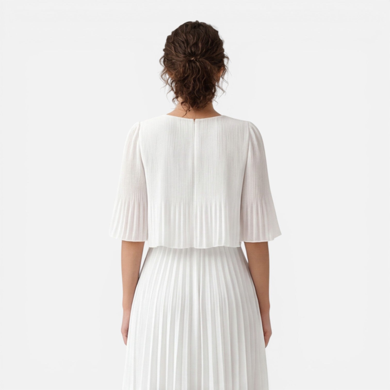 White Chiffon Pleated Maxi Dress for Women | Wedding Guest Attire