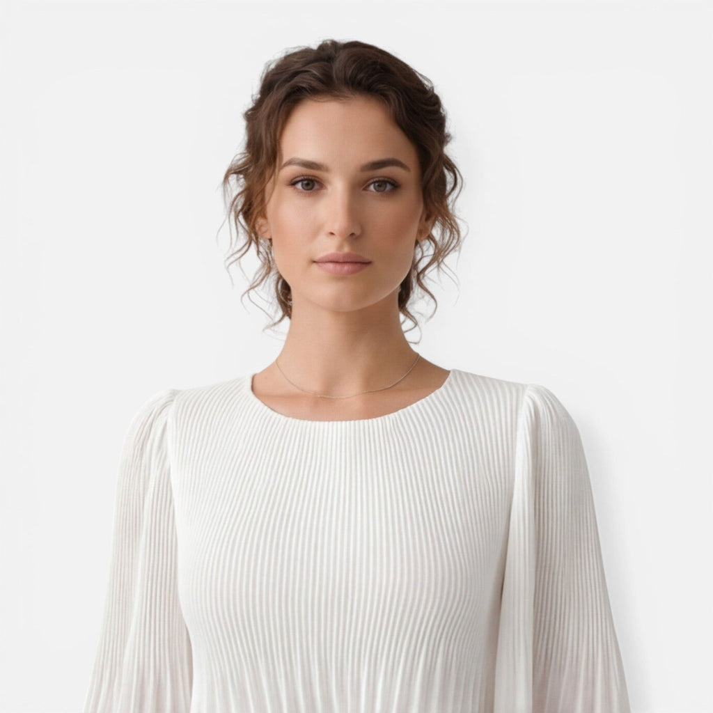 White Chiffon Pleated Maxi Dress for Women | Wedding Guest Attire