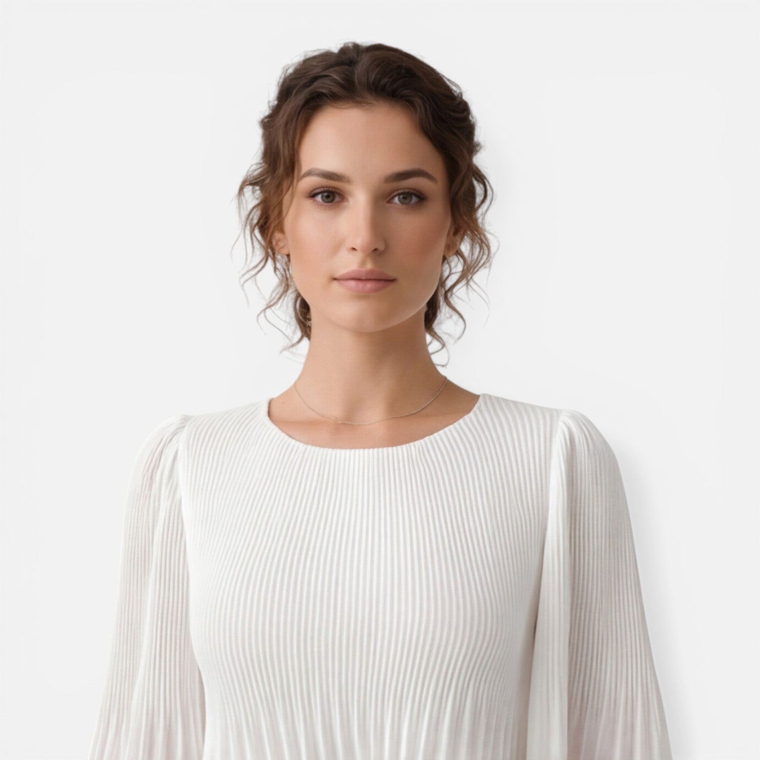White Chiffon Pleated Maxi Dress for Women | Wedding Guest Attire