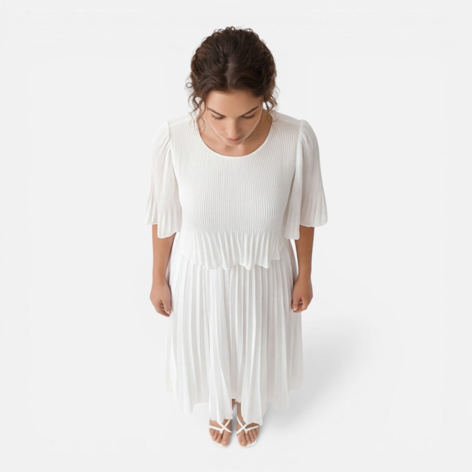 White Chiffon Pleated Maxi Dress for Women | Wedding Guest Attire