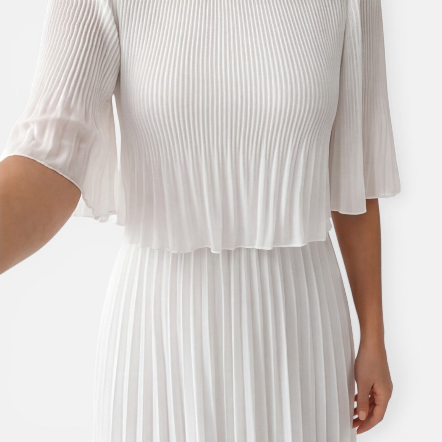 White Chiffon Pleated Maxi Dress for Women | Wedding Guest Attire