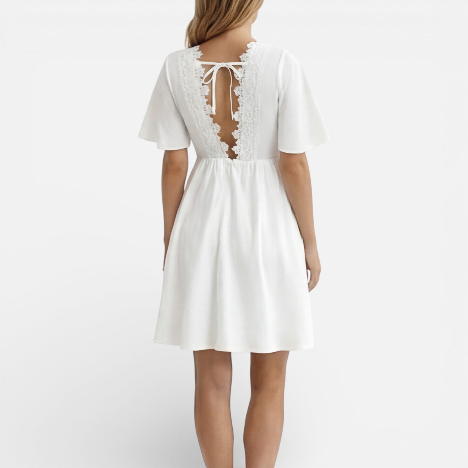 White Lace V-Neck A-Line Dress for Women | Summer Wedding Guest Attire