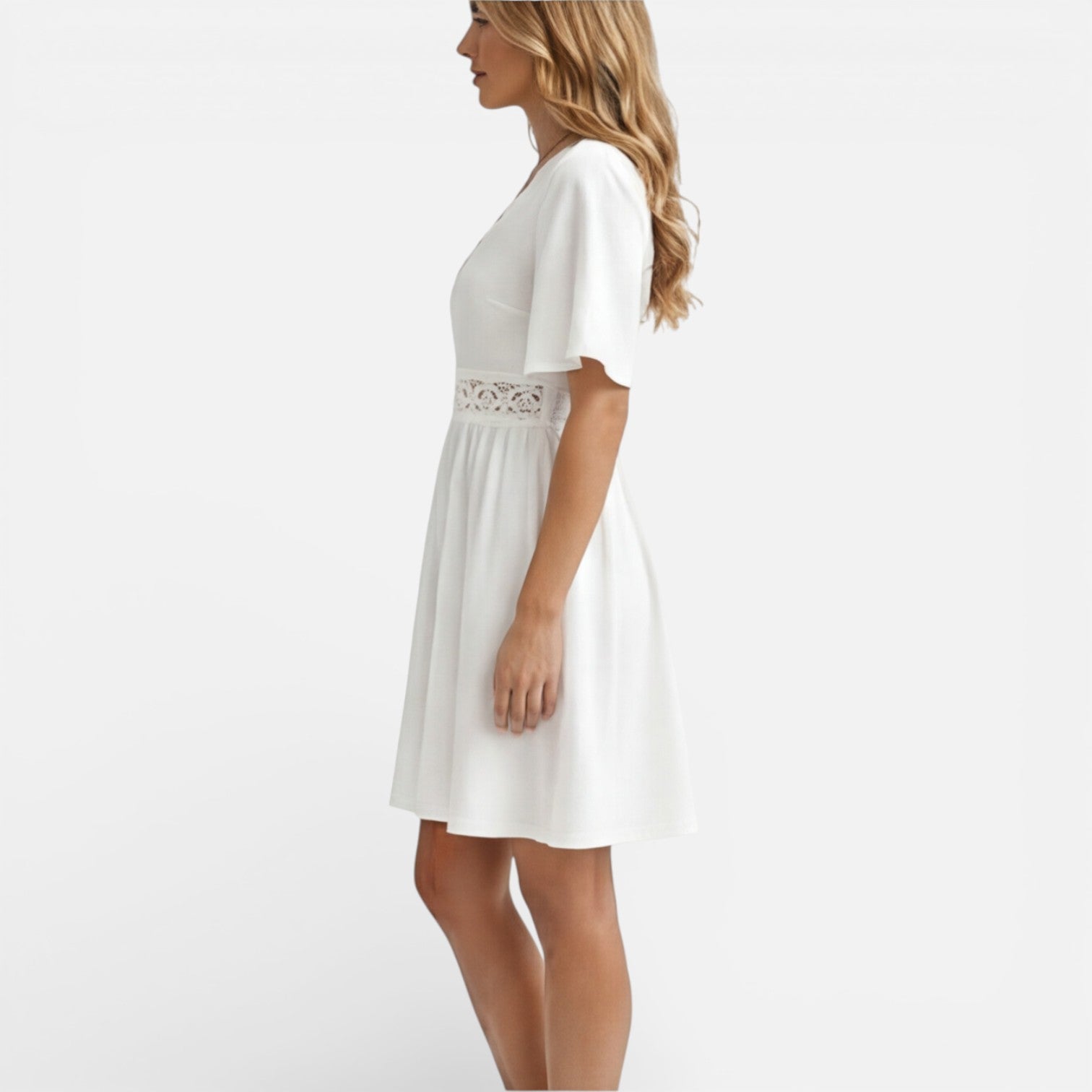 White Lace V-Neck A-Line Dress for Women | Summer Wedding Guest Attire