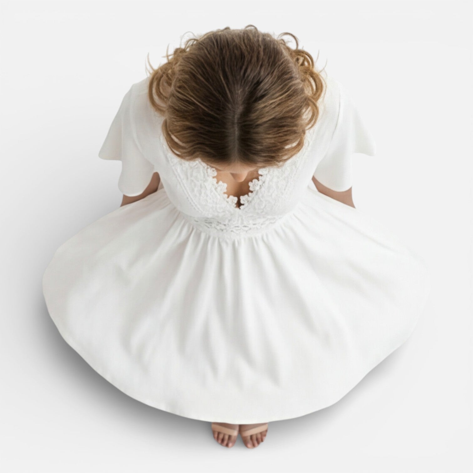White Lace V-Neck A-Line Dress for Women | Summer Wedding Guest Attire