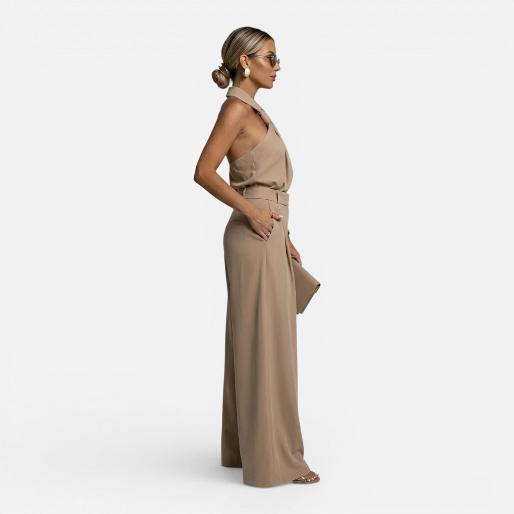 Wide Leg Halter Neck Jumpsuit for Women | Elegant Loose Fit Pants