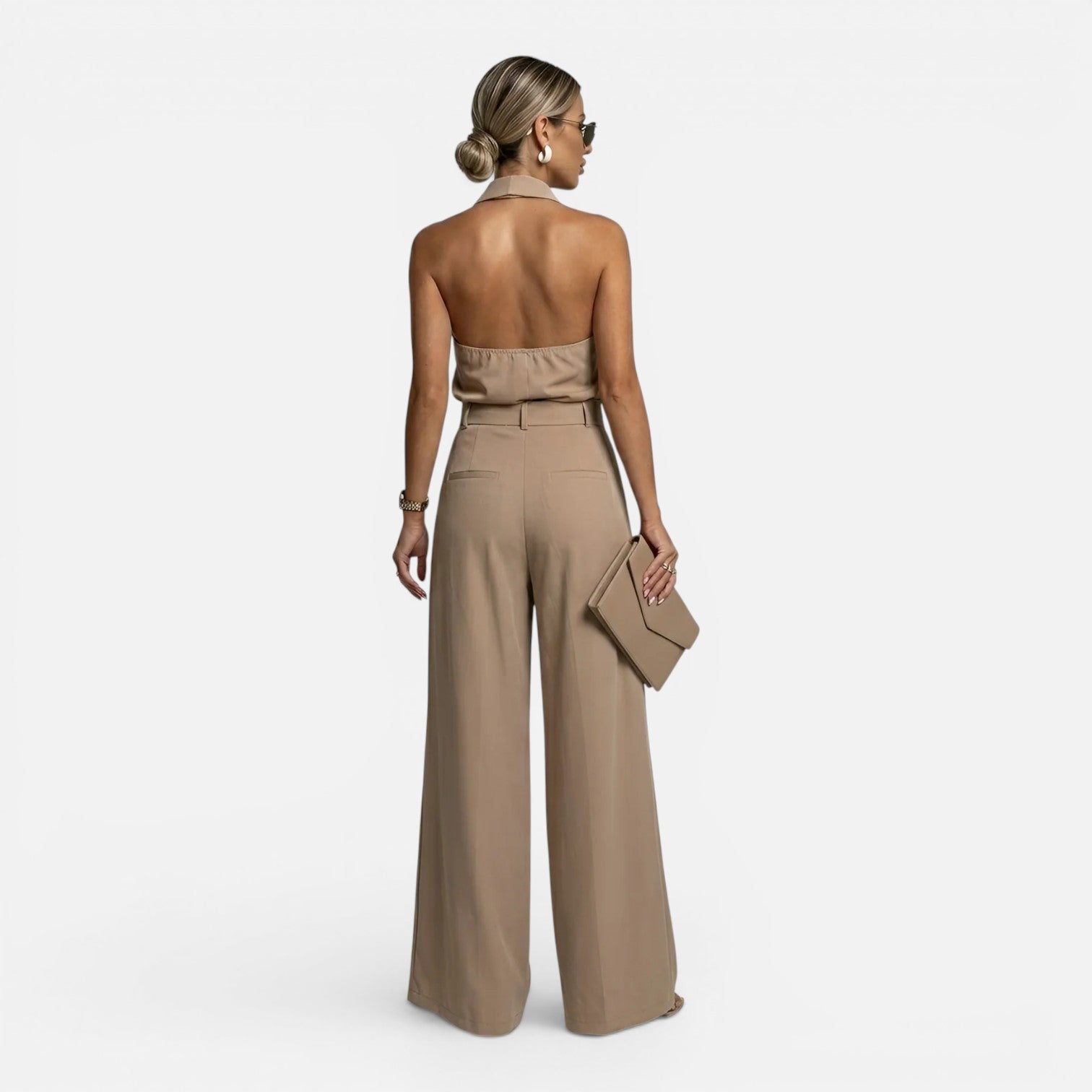 Wide Leg Halter Neck Jumpsuit for Women | Elegant Loose Fit Pants