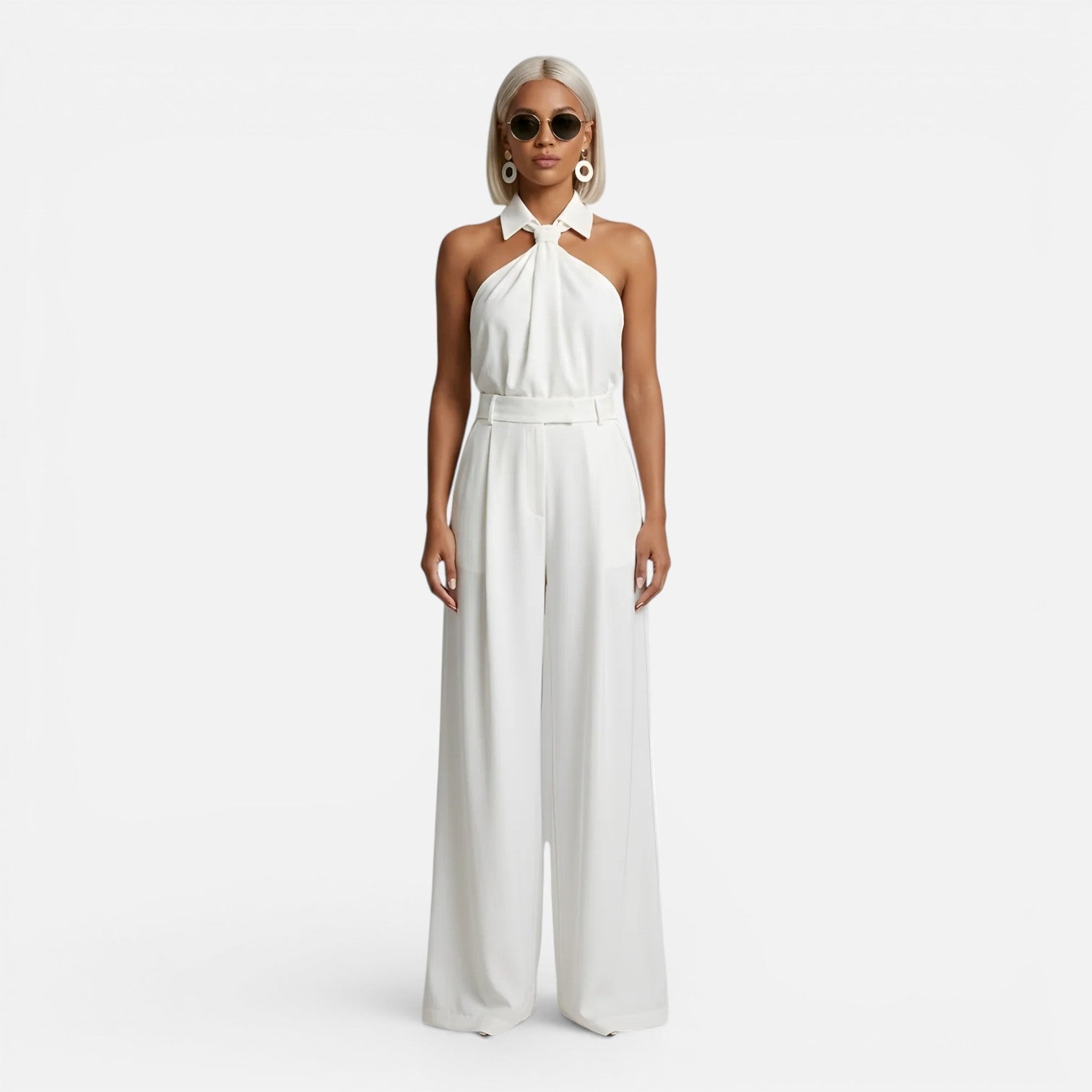 Wide Leg Halter Neck Jumpsuit for Women | Elegant Loose Fit Pants