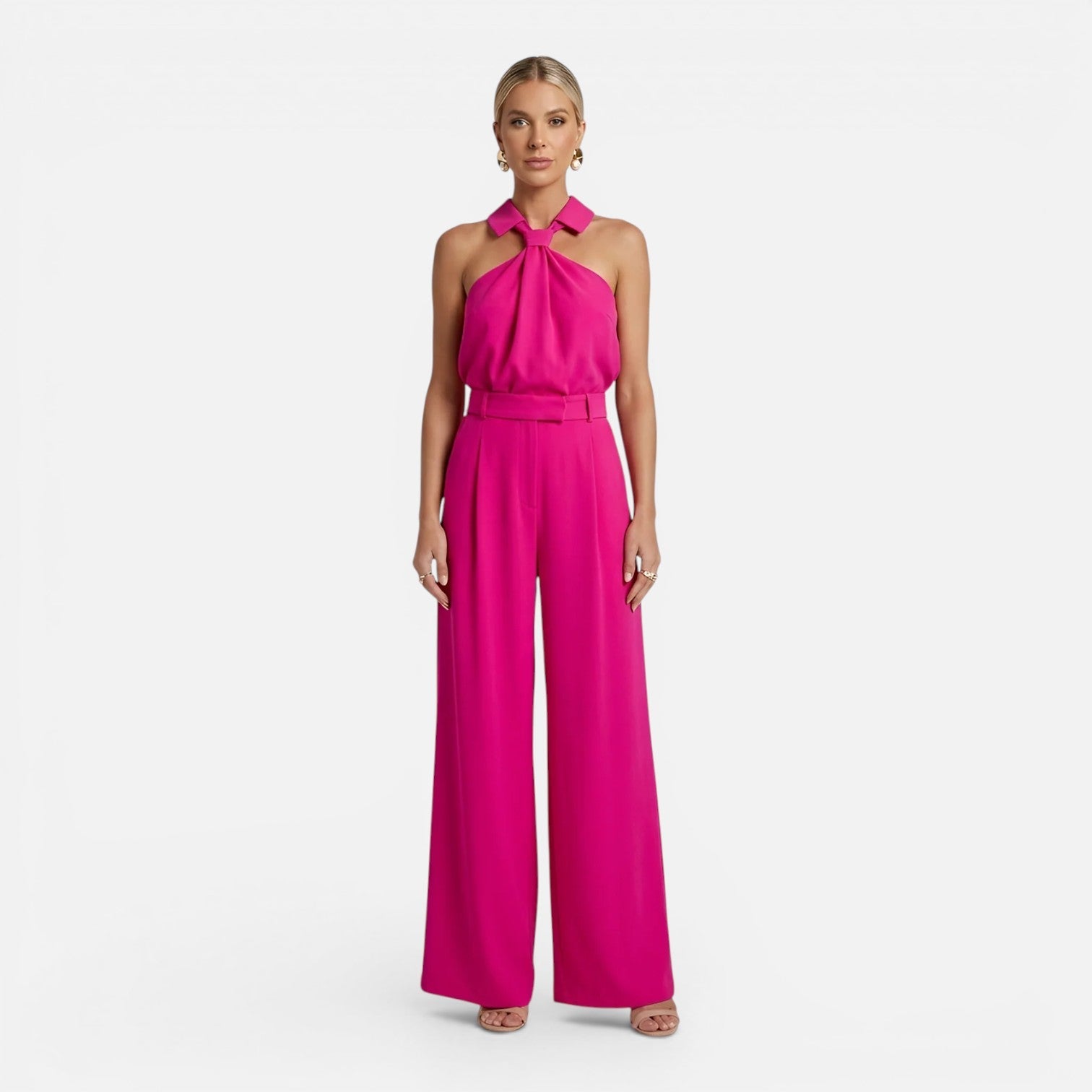 Wide Leg Halter Neck Jumpsuit for Women | Elegant Loose Fit Pants