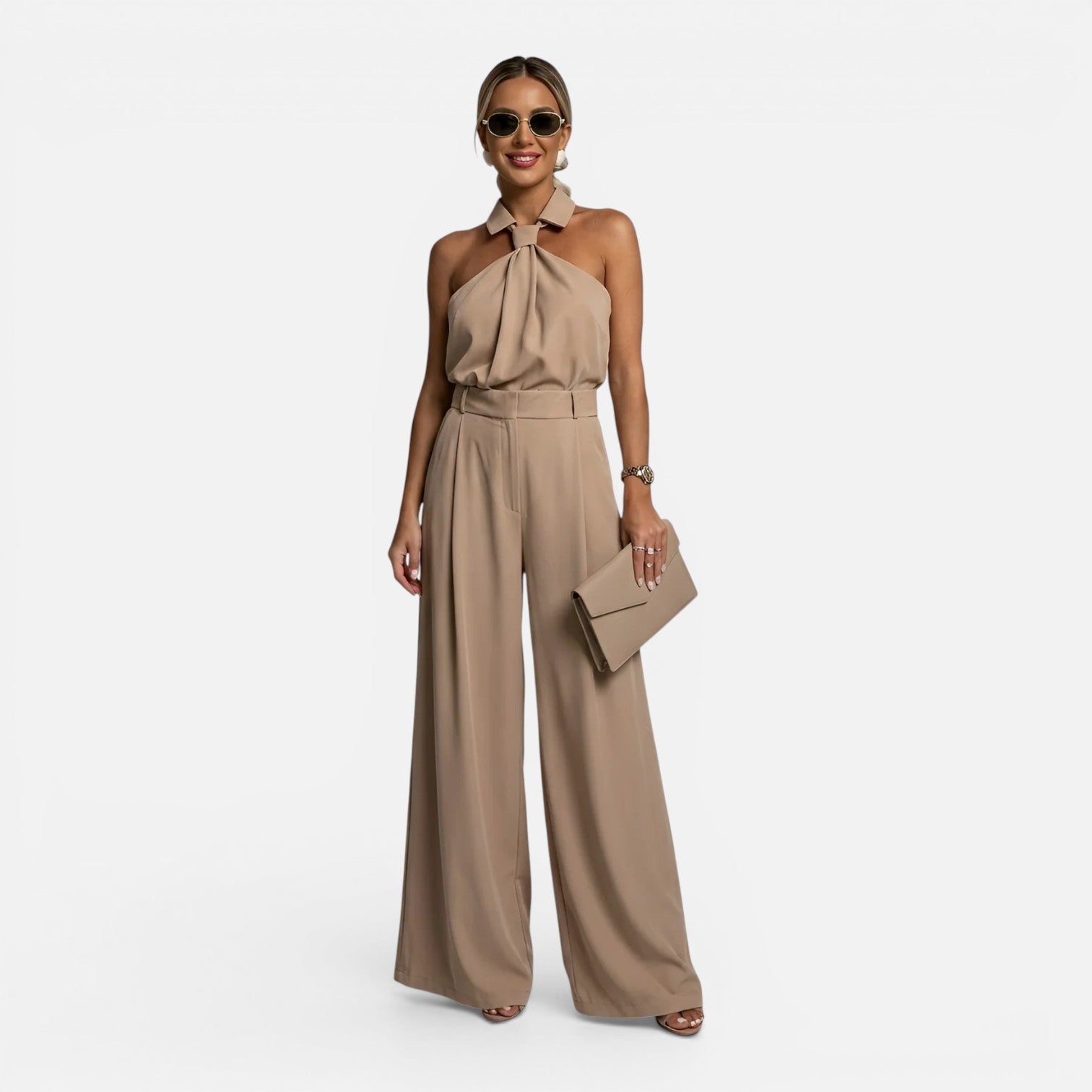 Wide Leg Halter Neck Jumpsuit for Women | Elegant Loose Fit Pants