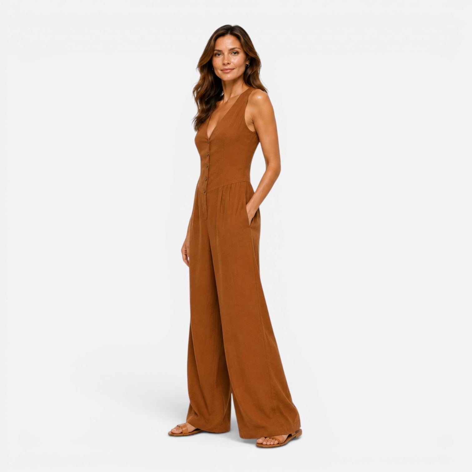 Wide Leg Jumpsuit for Women with Button Detail - Casual Chic Outfit