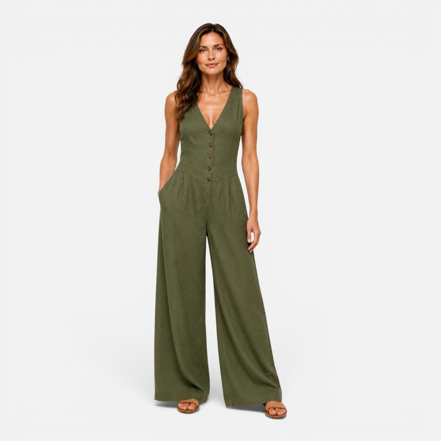 Wide Leg Jumpsuit for Women with Button Detail - Casual Chic Outfit