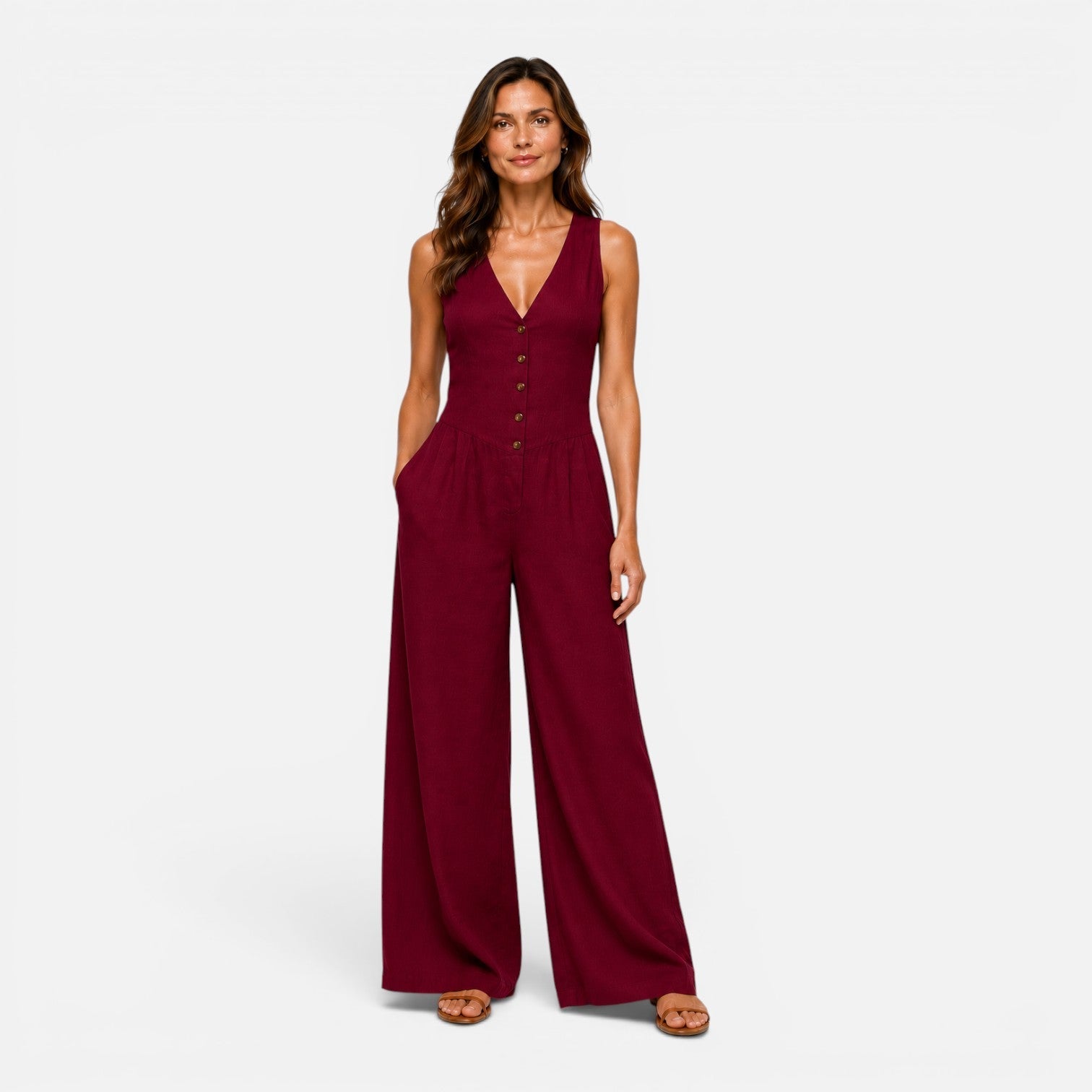 Wide Leg Jumpsuit for Women with Button Detail - Casual Chic Outfit