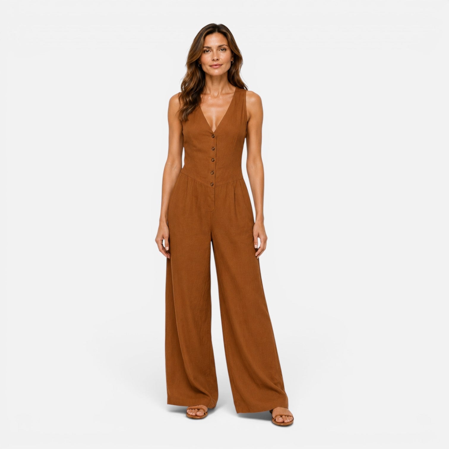 Wide Leg Jumpsuit for Women with Button Detail - Casual Chic Outfit