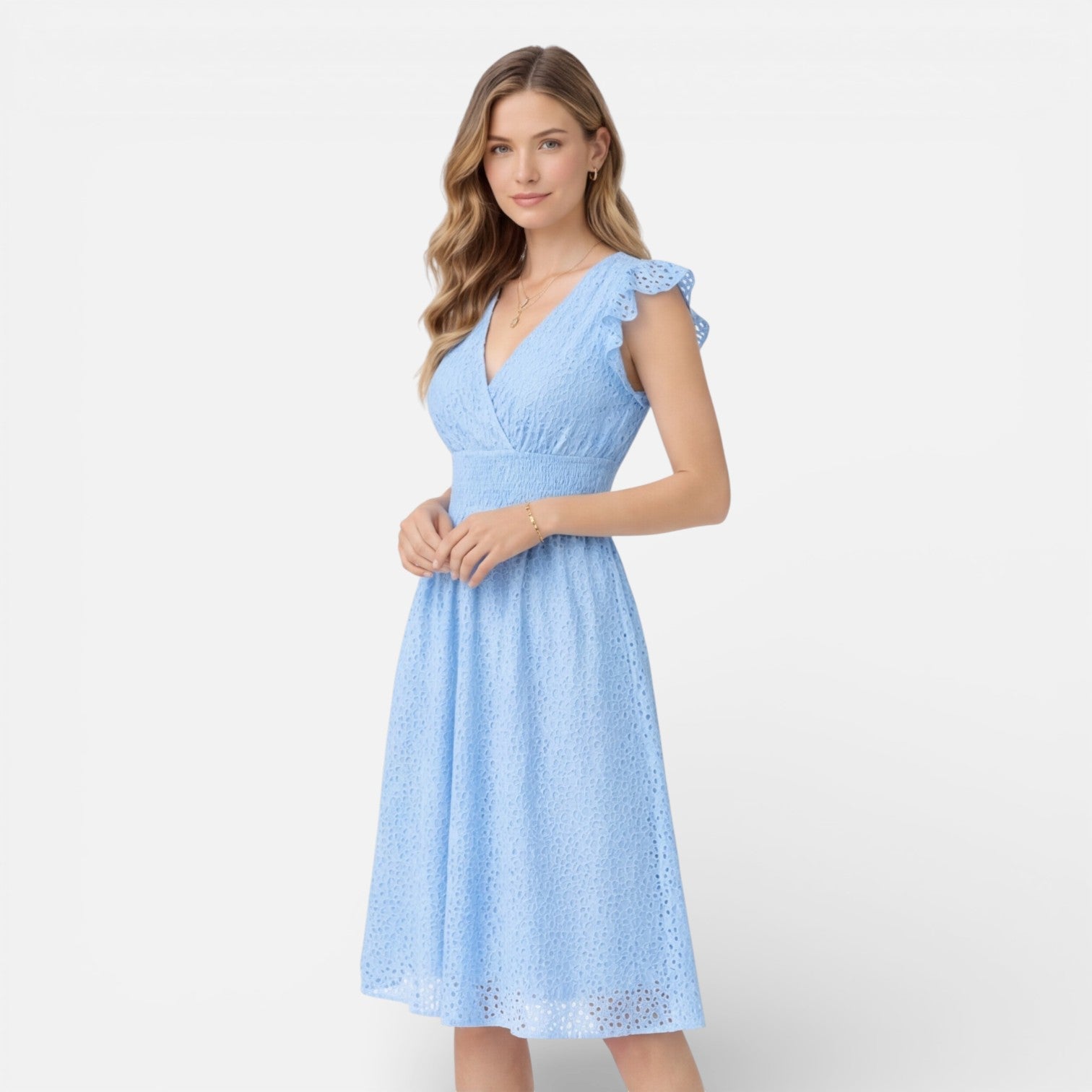 Women's Cotton Lace Midi Dress | Elegant Summer Wedding Guest Attire