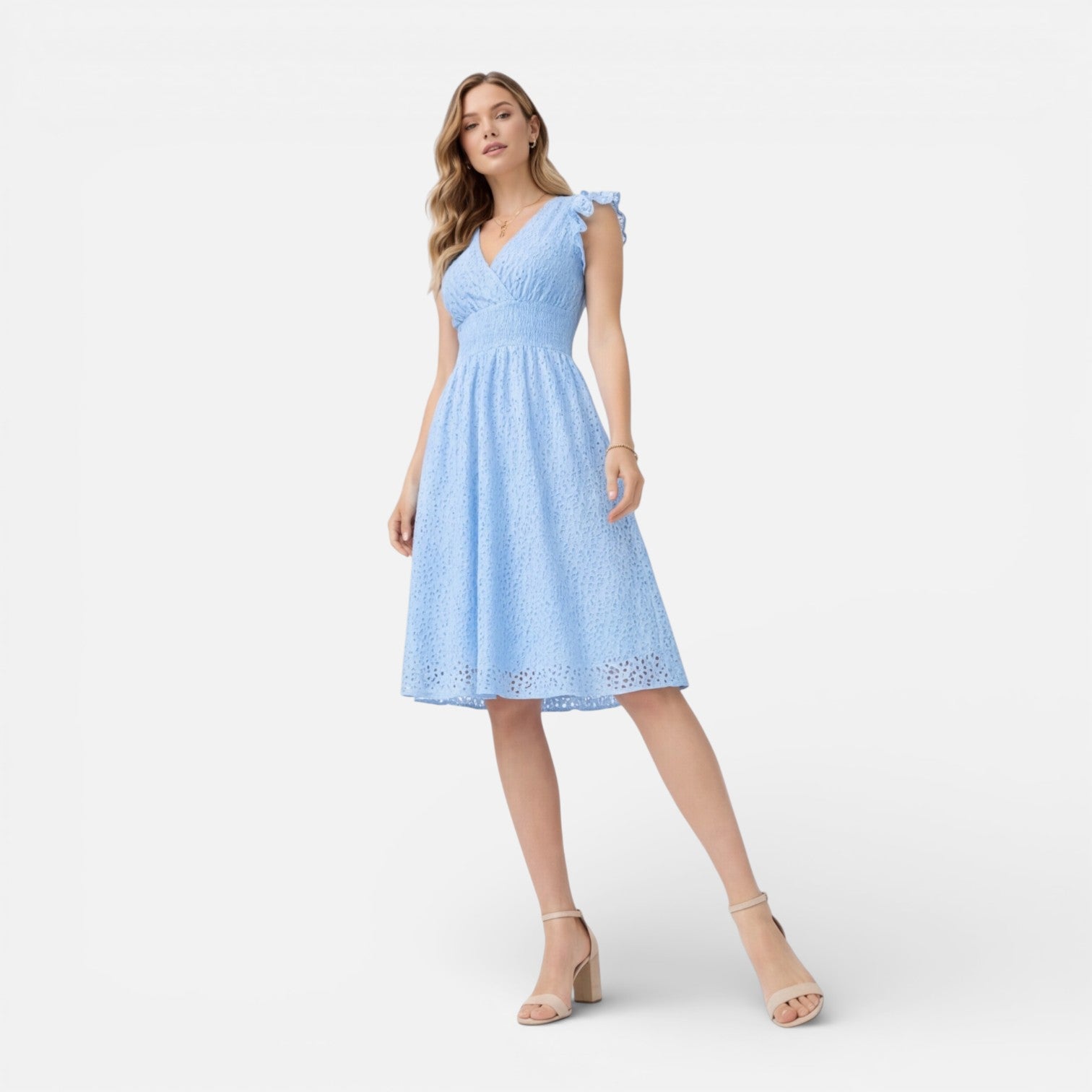 Women's Cotton Lace Midi Dress | Elegant Summer Wedding Guest Attire