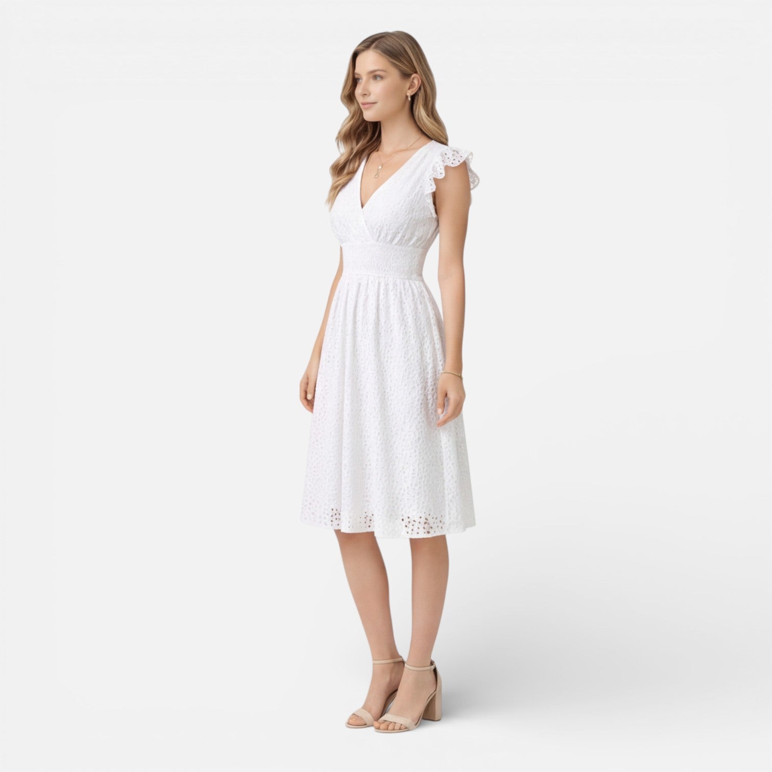 Women's Cotton Lace Midi Dress | Elegant Summer Wedding Guest Attire