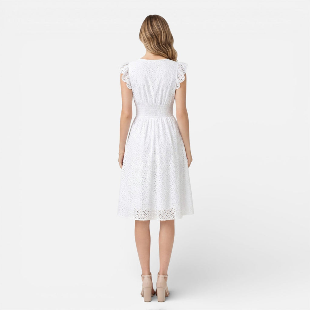Women's Cotton Lace Midi Dress | Elegant Summer Wedding Guest Attire