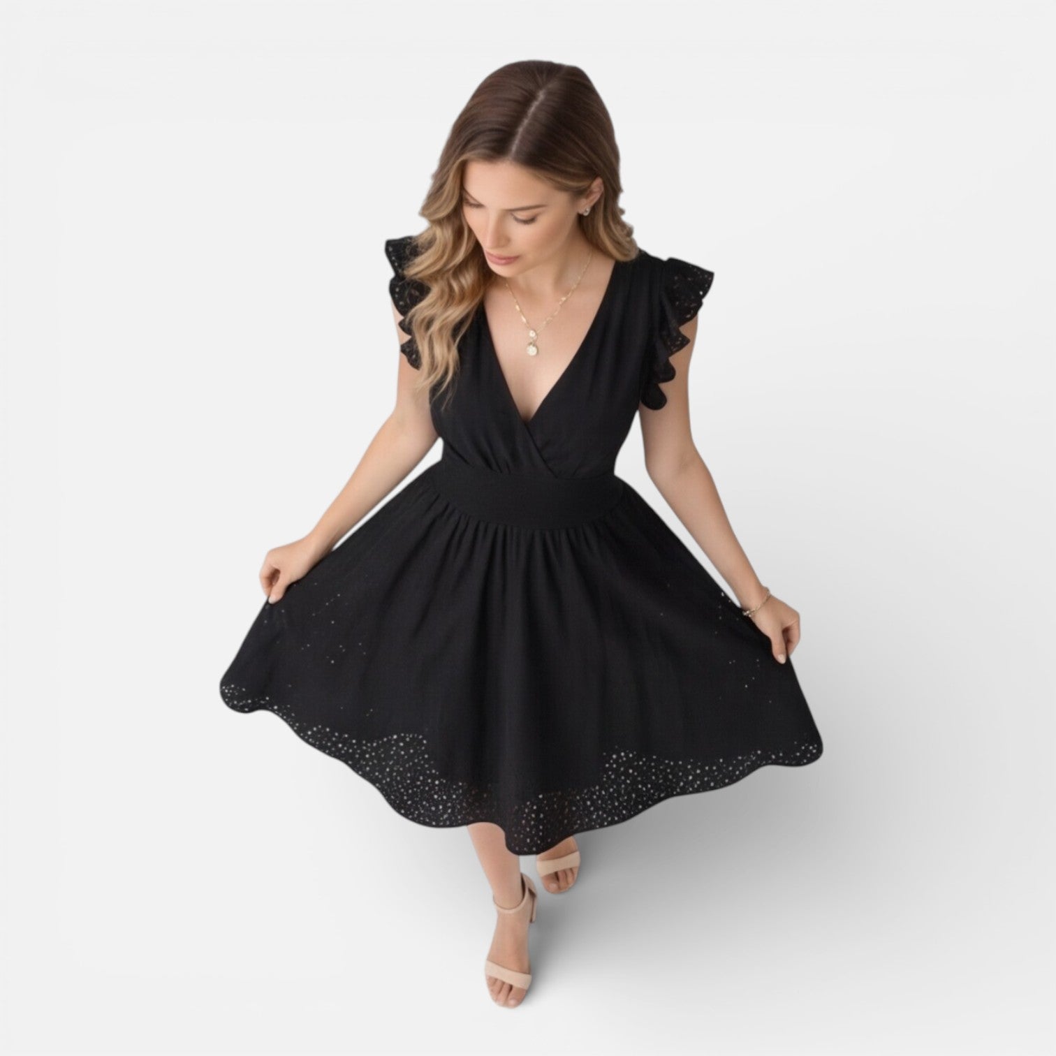 Women's Cotton Lace Midi Dress | Elegant Summer Wedding Guest Attire