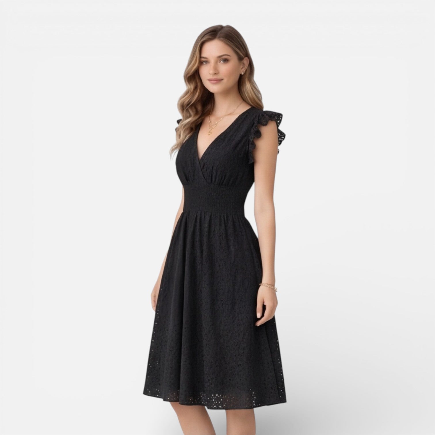 Women's Cotton Lace Midi Dress | Elegant Summer Wedding Guest Attire