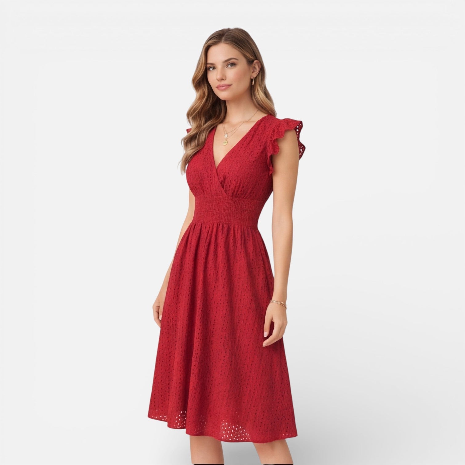 Women's Cotton Lace Midi Dress | Elegant Summer Wedding Guest Attire