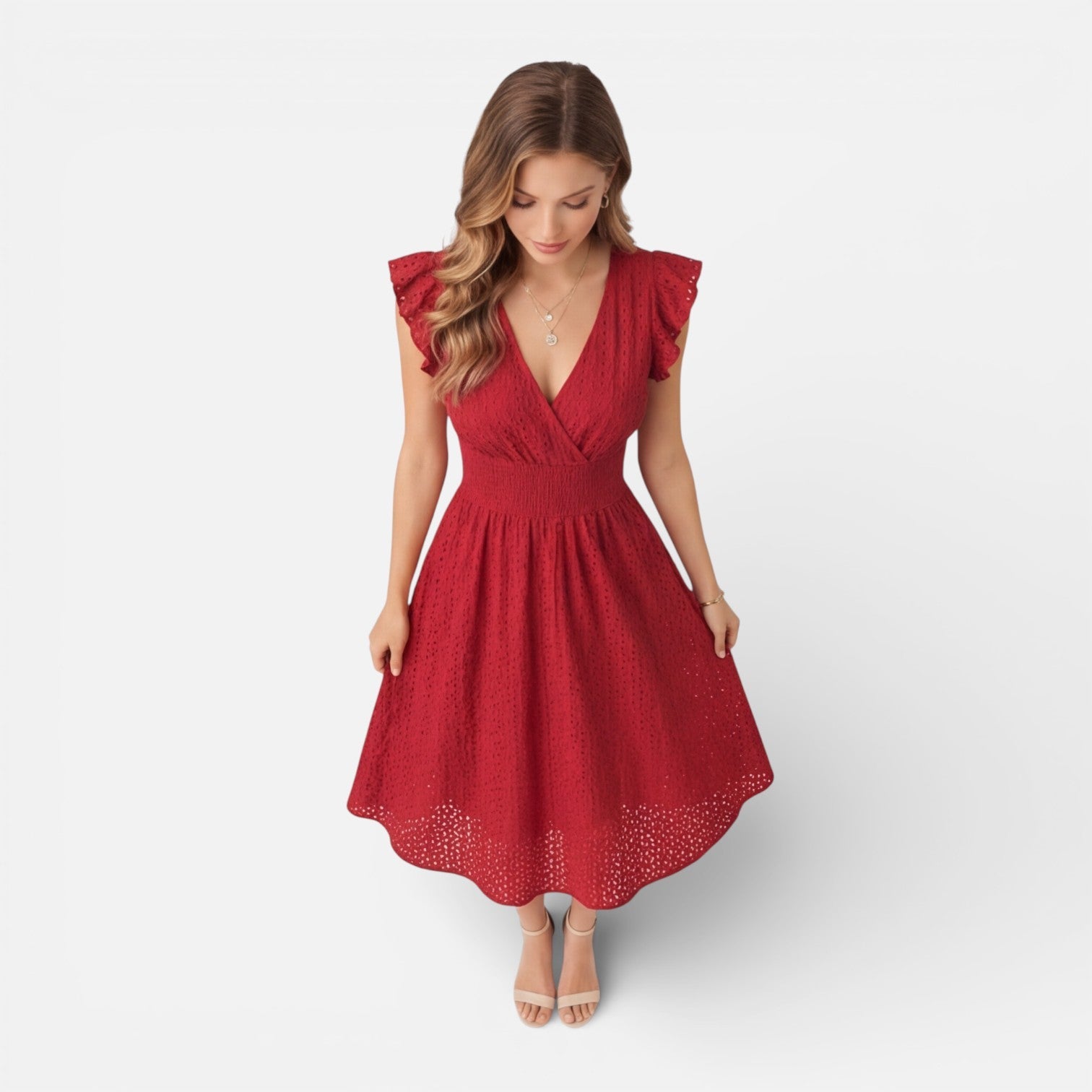 Women's Cotton Lace Midi Dress | Elegant Summer Wedding Guest Attire