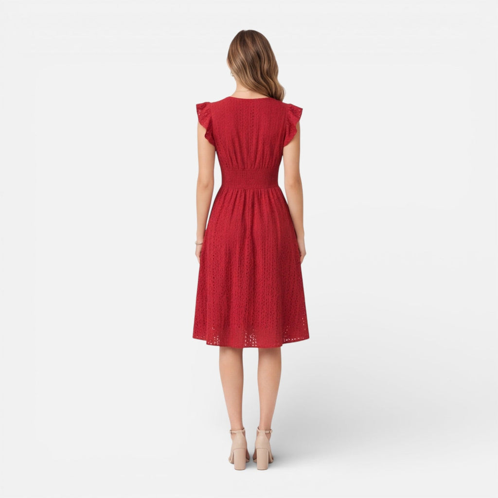 Women's Cotton Lace Midi Dress | Elegant Summer Wedding Guest Attire