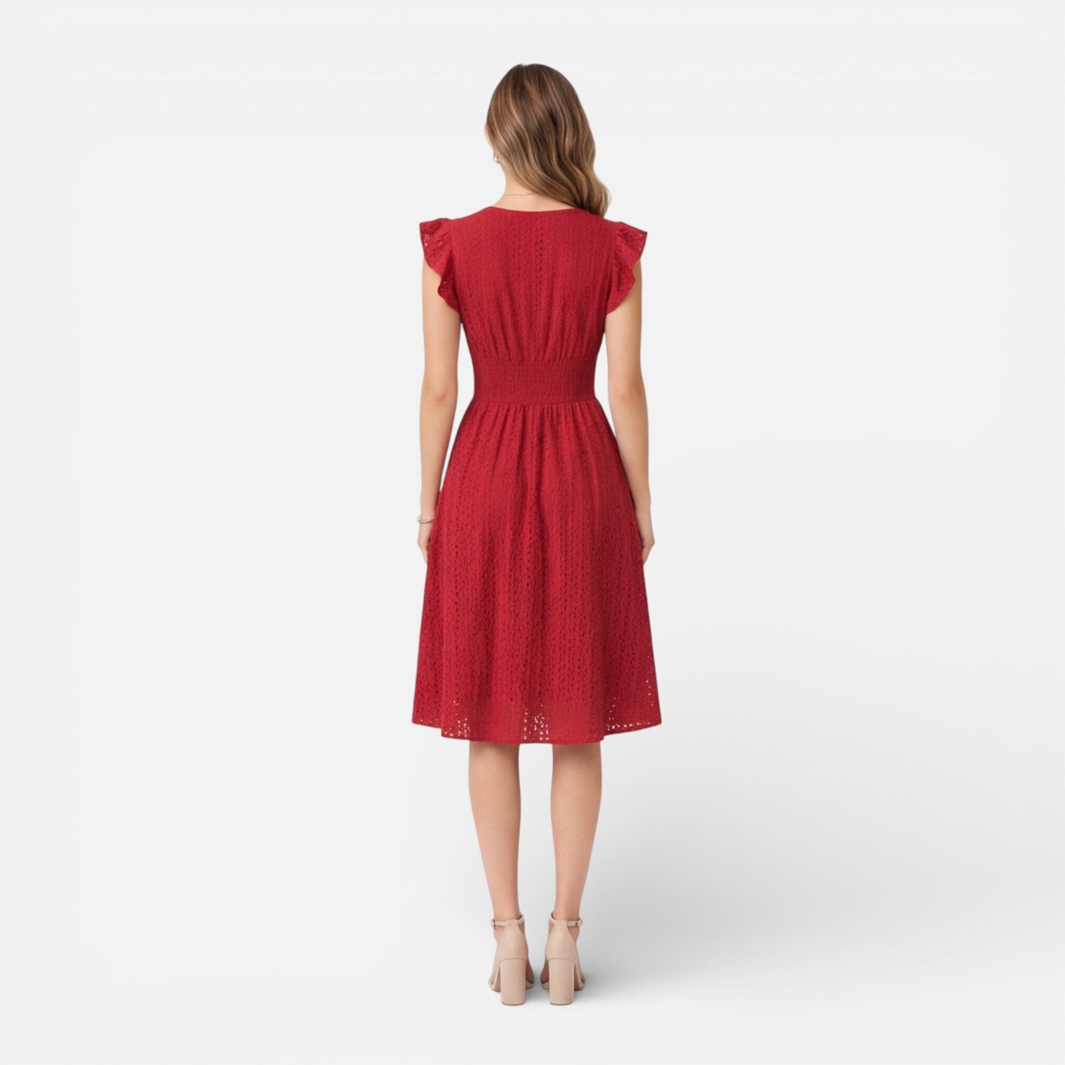 Women's Cotton Lace Midi Dress | Elegant Summer Wedding Guest Attire