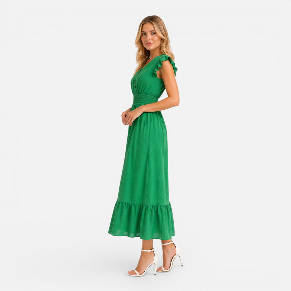 Women's Cotton Wrap Midi Dress - Comfortable Elegant Summer Style