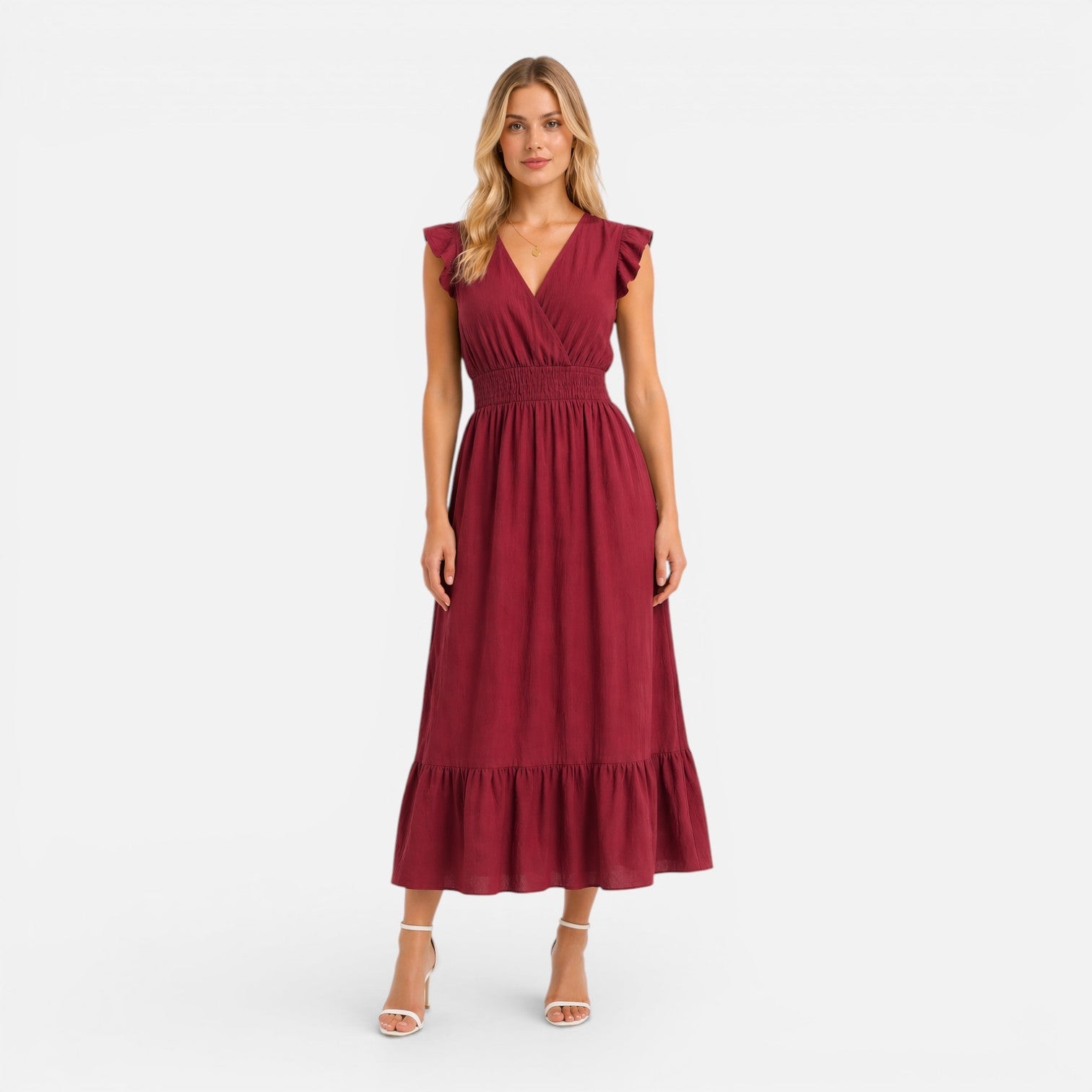 Women's Cotton Wrap Midi Dress - Comfortable Elegant Summer Style