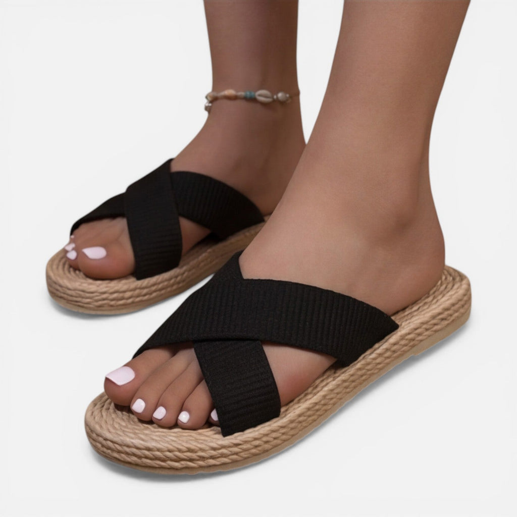 Women's Espadrille Cross Strap Sandals | Comfortable Slip-On Slides