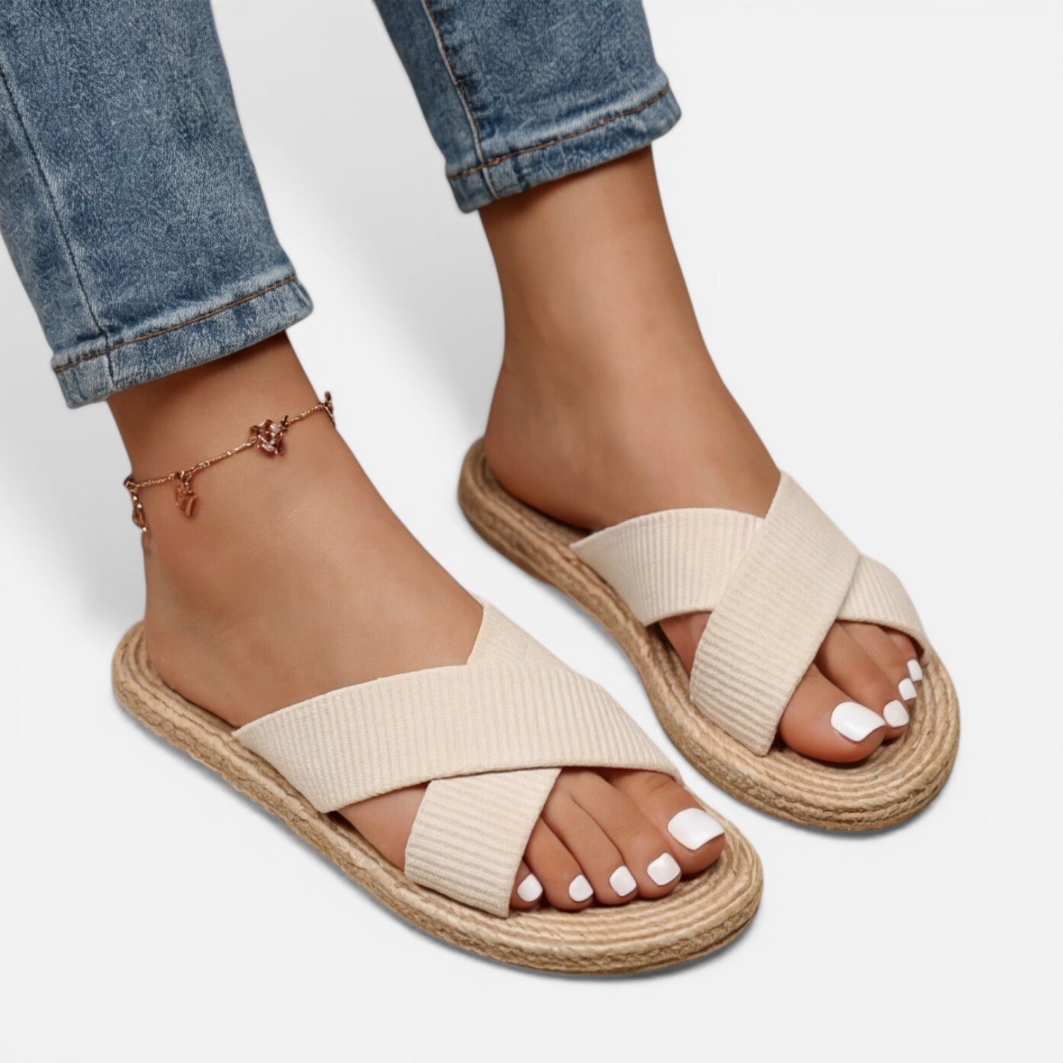 Women's Espadrille Cross Strap Sandals | Comfortable Slip-On Slides