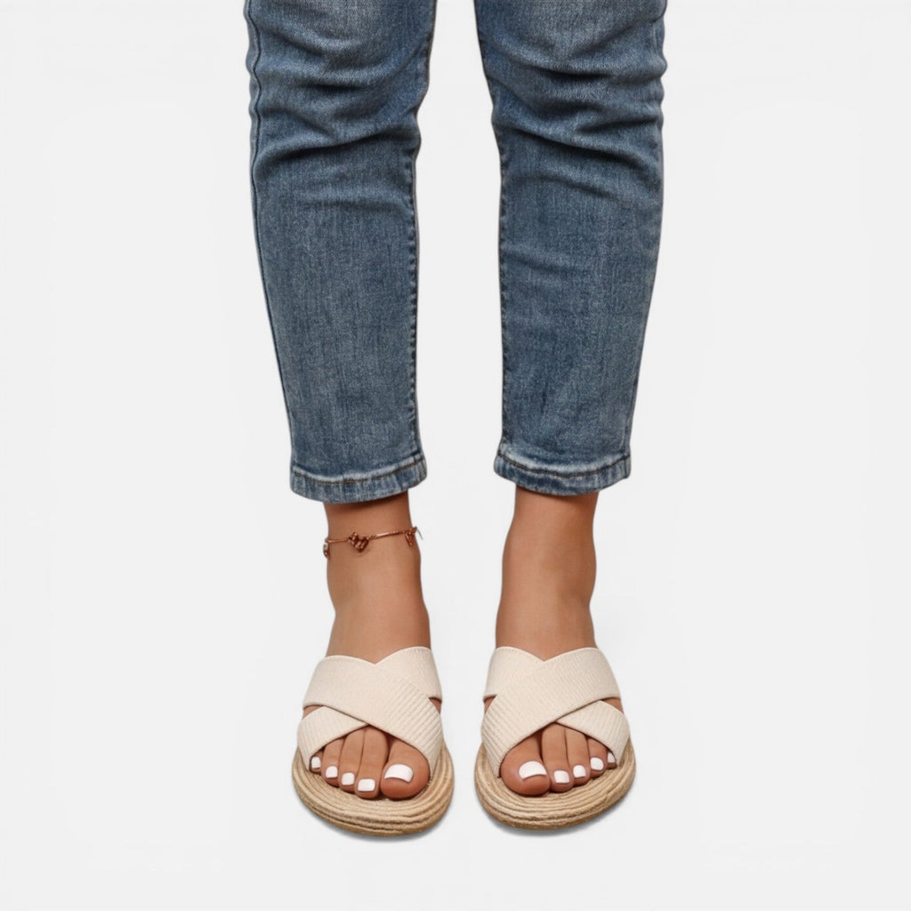 Women's Espadrille Cross Strap Sandals | Comfortable Slip-On Slides