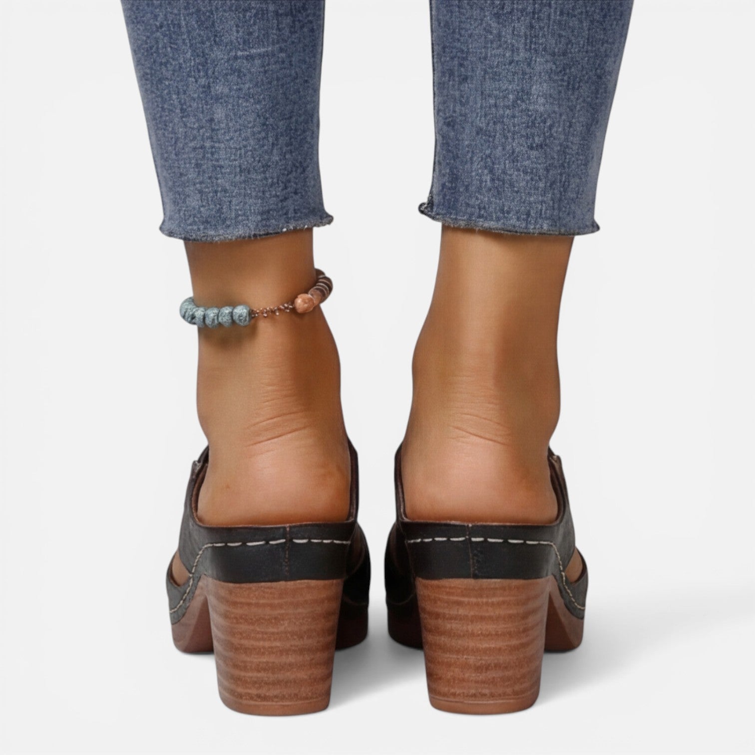 Women's Leather Block Heel Sandals - Open Toe Summer Footwear