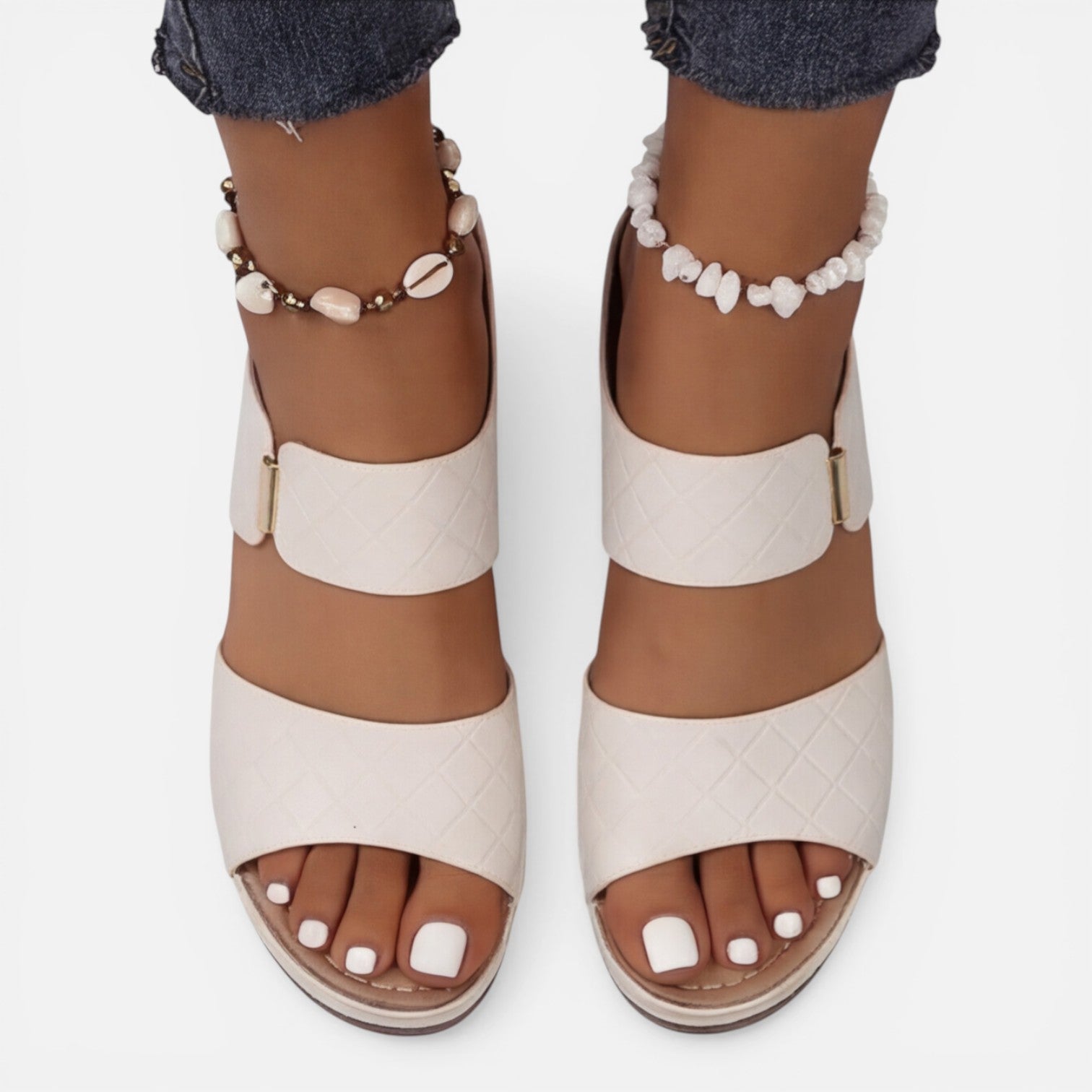 Women's Leather Block Heel Sandals - Open Toe Summer Footwear